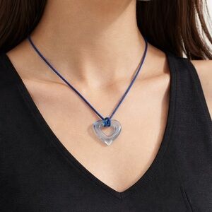 Baccarat Crystal Heart Pendant with Blue Cord